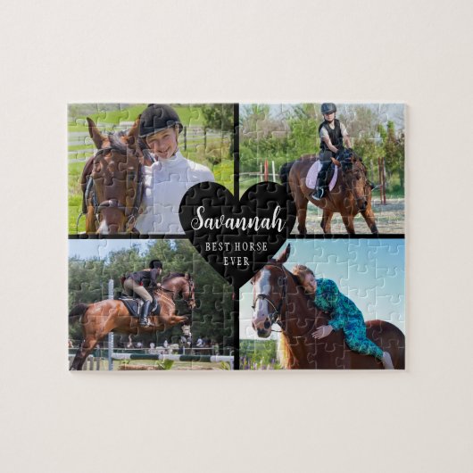 Paard Custom 4 Foto's Collage Zwart Legpuzzel (Horizontaal)