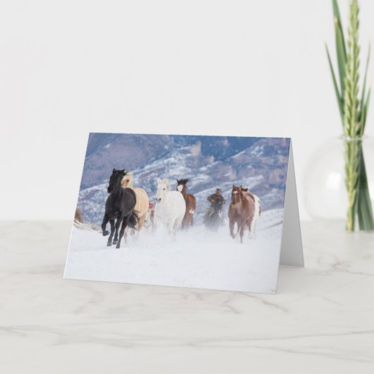 Paard dat door de sneeuw rent kaart (Voorkant)