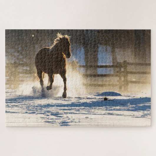 Paard dat door de sneeuw rent legpuzzel (Horizontaal)