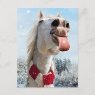 Paard dat sneeuwvlokken vangt uitnodiging briefkaart