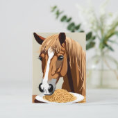 paard dat spaghetti eet briefkaart (Staand voorkant)