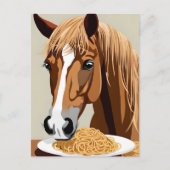paard dat spaghetti eet briefkaart (Voorkant)