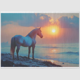 Paard dat zonsondergang aan de zee bekijkt Decoupa Tissuepapier