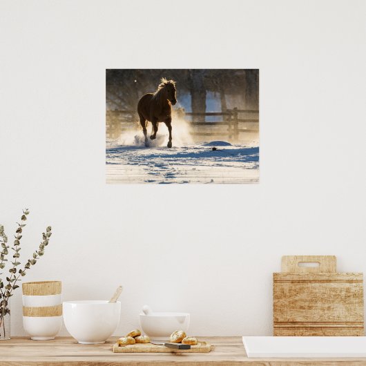 Paard die door de sneeuw loopt poster (Keuken)