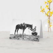 Paard die van de hoed van een cowboy eten kaart (Gele Bloem)