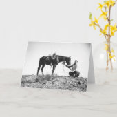 Paard die van het pet van een cowboy eten kaart (Gele Bloem)