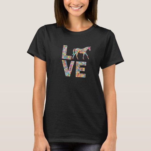 Paard Dier Liefde Bloemen T-shirt (Voorkant)
