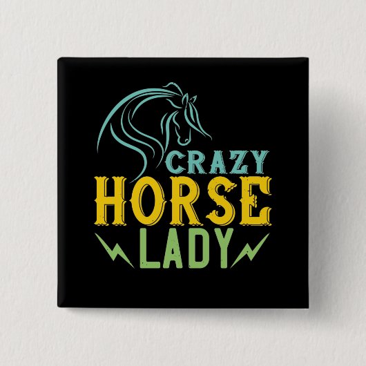 Paard - Dolle Paard Dame Vierkante Button 5,1 Cm (Voorkant)