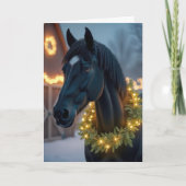 Paard draagt een kerstkrans feestdagen kaart (Voorkant)