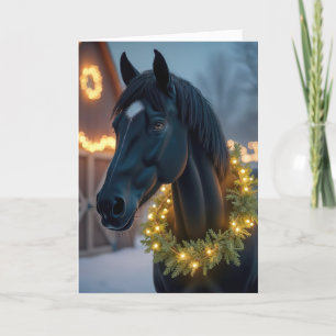 Paard draagt een kerstkrans feestdagen kaart