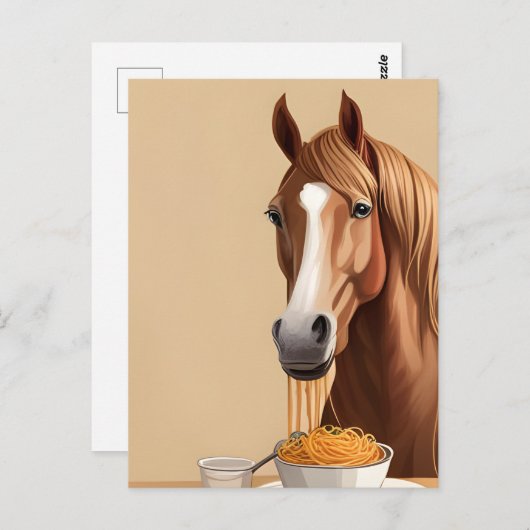 Paard eet spaghetti briefkaart (Voorkant / Achterkant)
