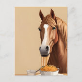 Paard eet spaghetti briefkaart (Voorkant)