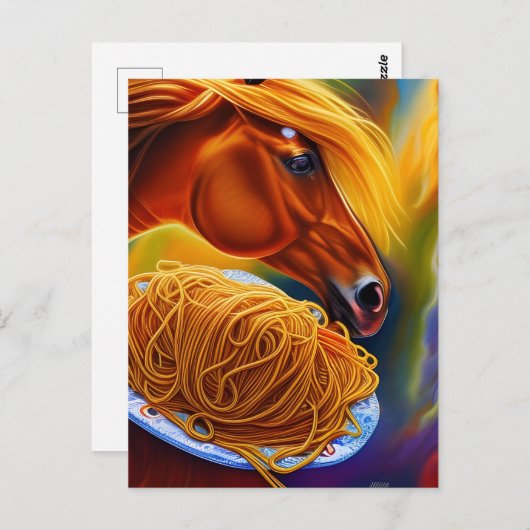 Paard eet spaghetti briefkaart (Voorkant / Achterkant)