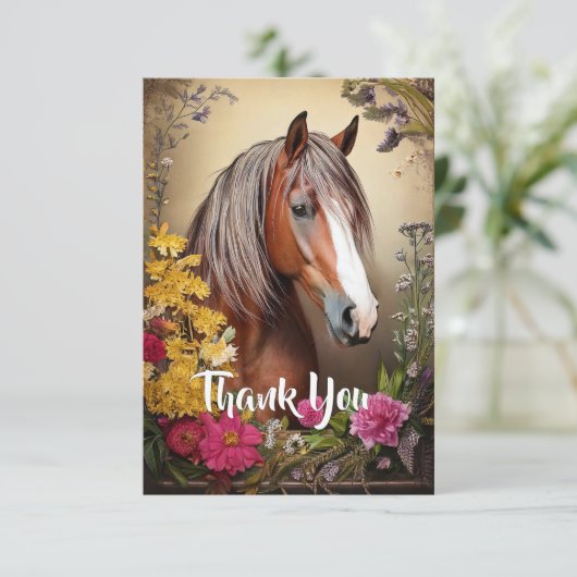 Paard en bloemen bedankkaart (Staand voorkant)