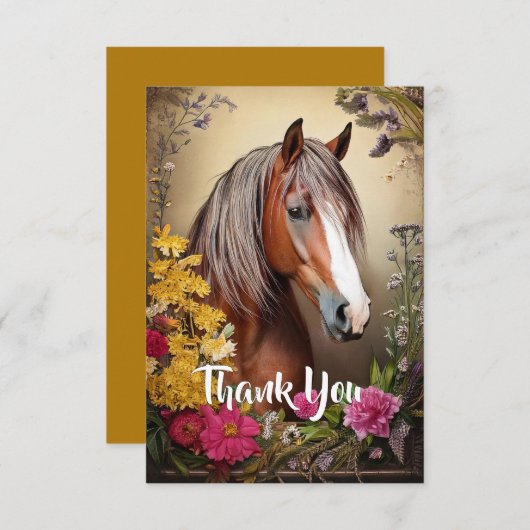 Paard en bloemen bedankkaart (Voorkant / Achterkant)