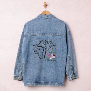 Paard en bloemen denim jacket