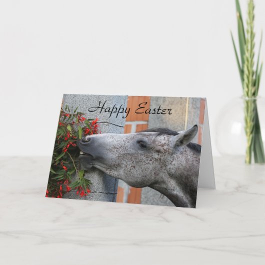 Paard en Bloemen Gelukkige Pasen Kaart (Voorkant)