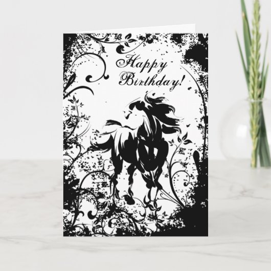 Paard en Bloemen Happy Birthday Kaart (Voorkant)