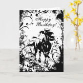 Paard en Bloemen Happy Birthday Kaart (Gele Bloem)