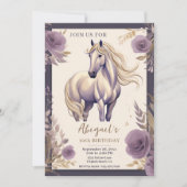 Paard en Bloemen Paarse en Gouden Verjaardag Kaart (Voorkant)