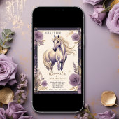 Paard en Bloemen Paarse en Gouden Verjaardag Kaart