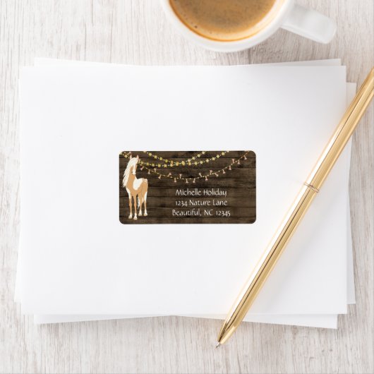  paard en bloemen Rustic Wood Adres Etiket (Insitu)