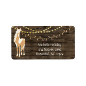  paard en bloemen Rustic Wood Adres Etiket (Voorkant)