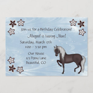 Paard en Bloemen Verjaardag Uitnodiging ~ Meisjes