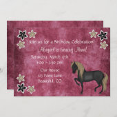 Paard en Bloemen Verjaardag Uitnodiging ~ Meisjes (Voorkant / Achterkant)