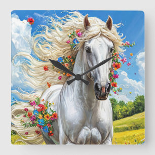 Paard en bloemen vierkante klok