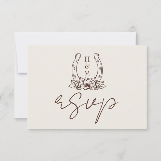 Paard en bloemen Western Country Boho Wedding RSVP Kaartje (Achterkant)