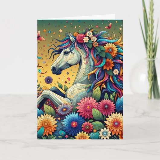 Paard en bloemen Whimsical Gepersonaliseerde Verja Kaart (Voorkant)