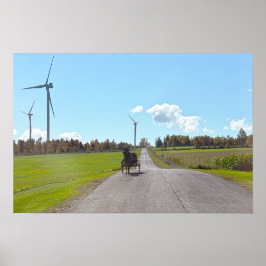 Paard en Buggy en Windturbines Poster (Voorkant)
