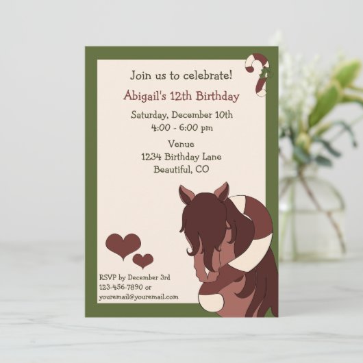 Paard en Candy Cane Verjaardag Uitnodiging (Staand voorkant)