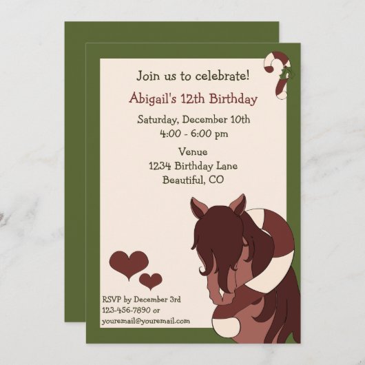 Paard en Candy Cane Verjaardag Uitnodiging (Voorkant / Achterkant)