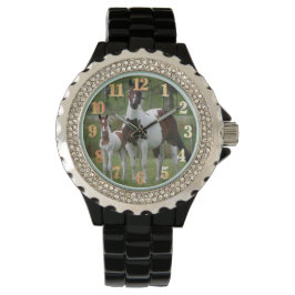 Paard en Colt : Vrouwen Strass Zwart Emaille W Horloge