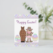Paard en Cowgirl Happy Easter Briefkaart (Staand voorkant)