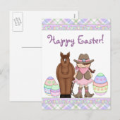 Paard en Cowgirl Happy Easter Briefkaart (Voorkant / Achterkant)