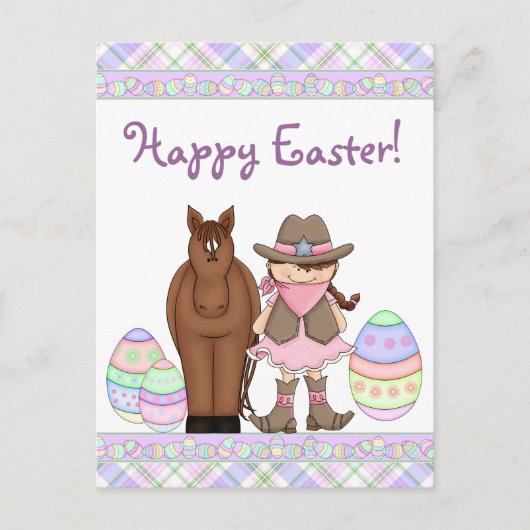 Paard en Cowgirl Happy Easter Briefkaart (Voorkant)