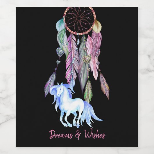 Paard en Dreamcatcher, Dromen & Wensen Wijn Etiket (Enkel label)