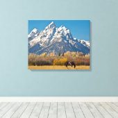 Paard en Grand Tetons, Moose Head Ranch Canvas Afdruk (Insitu (Houten vloer))