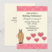 Paard en hart verjaardagsuitnodiging voor meisjes kaart (Voorkant / Achterkant)