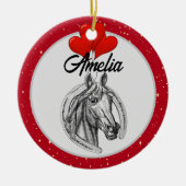 Paard en harten gepersonaliseerd keramisch ornament (Voorkant)