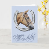 Paard en hoefijzerverjaardag kaart (Gele Bloem)