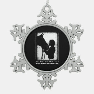 Paard en in de schuur ga ik mijn geest verliezen tin sneeuwvlok ornament