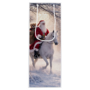 Paard en Kerstman Sneeuw Kerstmis  Wijn Cadeautas