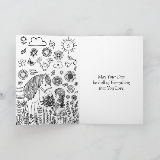 Paard en kleurplaat | Verjaardag Kaart voor Meisje (Binnen)