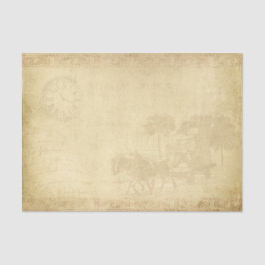 Paard en koets met klok op Tan achtergrond Tissuepapier (Voorkant)