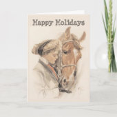 Paard en Lady Vintage Kerst Kaart (Voorkant)