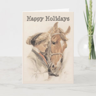 Paard en Lady Vintage Kerst Kaart